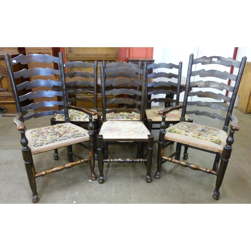 102 - A set of six George III style elm ladderback dining chairs