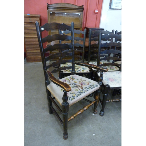 102 - A set of six George III style elm ladderback dining chairs