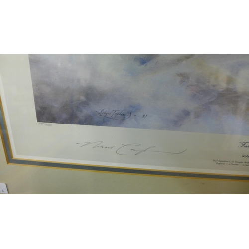 263 - A Robert Taylor print, First of Many, signed by the artist and Douglas Bader, framed