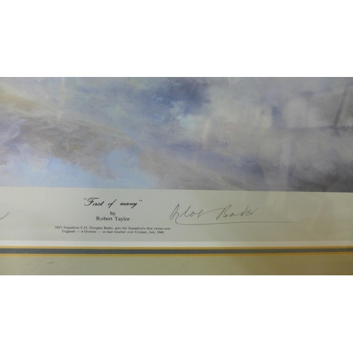 263 - A Robert Taylor print, First of Many, signed by the artist and Douglas Bader, framed