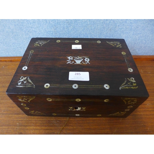 285 - A Victorian rosewood and mother of pearl inlaid box