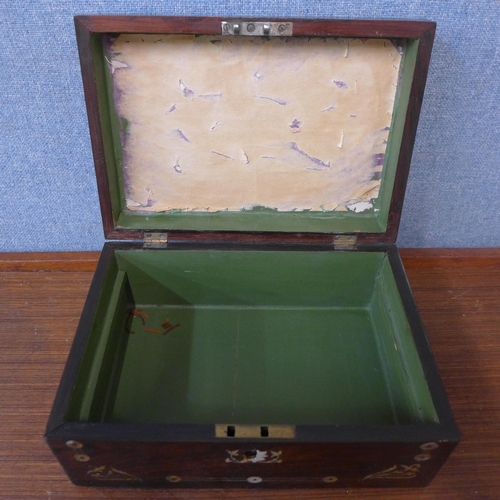 285 - A Victorian rosewood and mother of pearl inlaid box