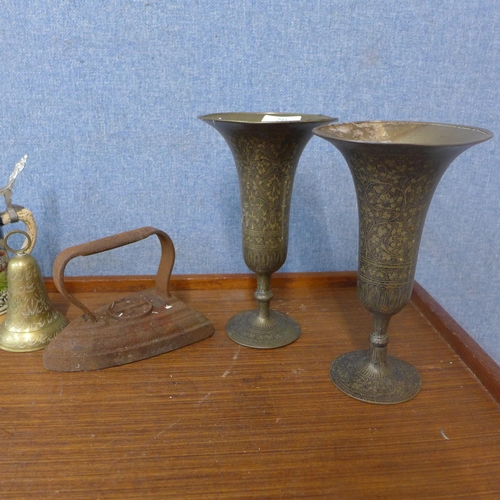 291 - A pair of Islamic brass vases, two small German stoneware steins, etc.