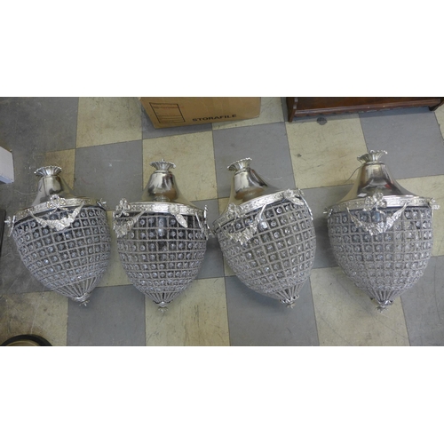 307 - A set of four French Empire style pear shaped chandeliers