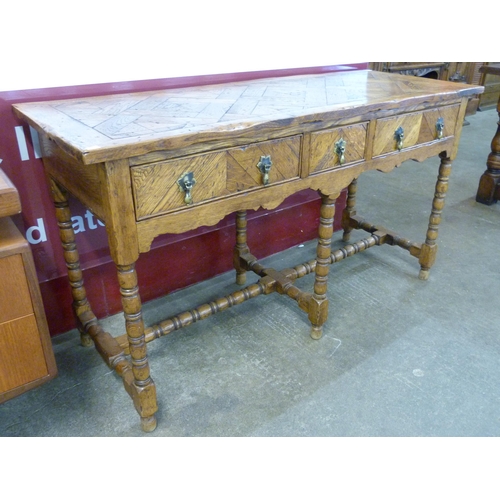 98 - A Queen Anne style oak parquetry top three drawer dresser