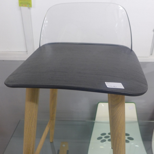 1327A - A pair of natural and black stained oak bar stools with perspex backs