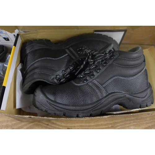 2416 - Size 8 VA work boots and two pairs of size 6.5 trainers