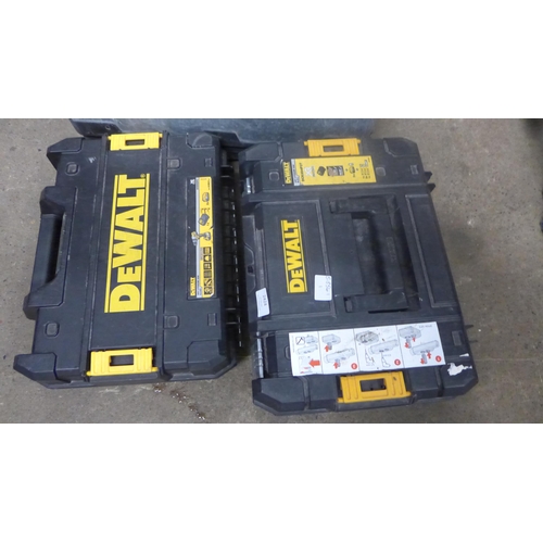 2424 - 2 Dewalt tool boxes and a Stanley tool trolley with tray