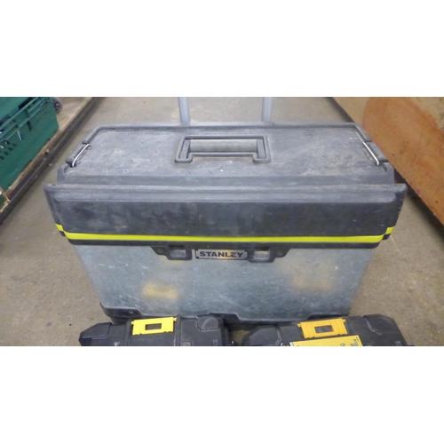 2424 - 2 Dewalt tool boxes and a Stanley tool trolley with tray