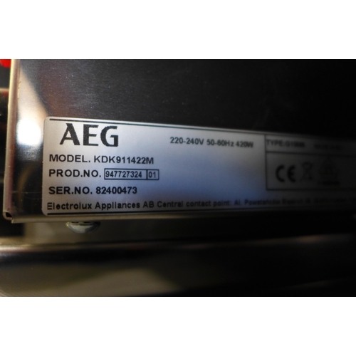 3004 - AEG  Stainless Steel with Black Glass Warming Drawer H140xW594XD535  - Model no  KDK911422M, Origina... 