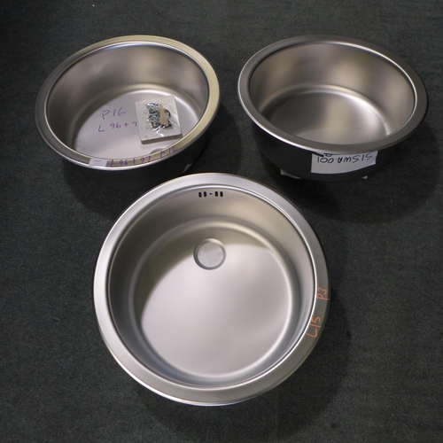 3029 - 3X 450mm Installation Round Stainless Steel Sinks  Original RRP £25.00  inc. vat  (401 - 15)   * Thi... 