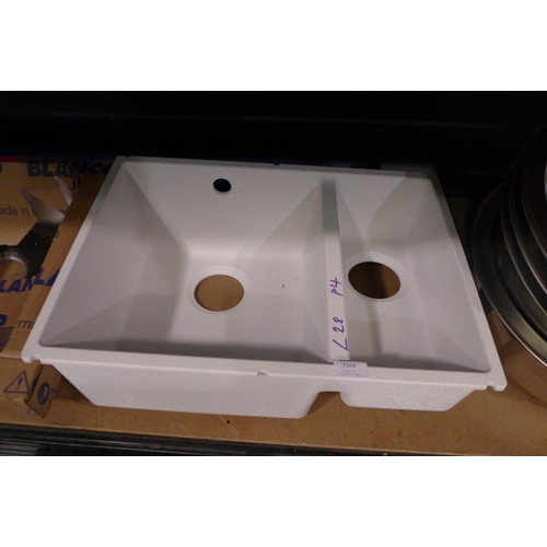 3104 - Samos 1.5 Bowl Composite RH U/mount White sink 370x525  - Model no  525801 , Original RRP £415.84 in... 