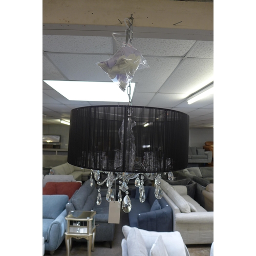 1482 - A chrome five arm chandelier with black shade