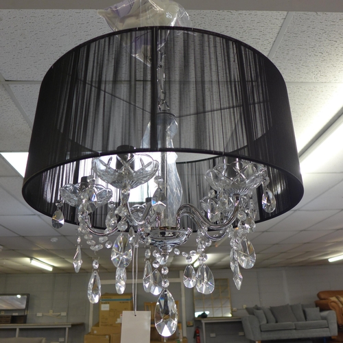 1482 - A chrome five arm chandelier with black shade