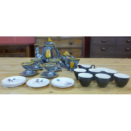 732 - A vintage Vallauris glazed ceramic tea set and an Alfred Meakin tea set