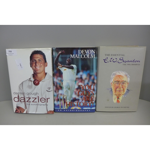 737 - Three signed autobiographies; Darren Gough, Devon Malcolm and E.W. Swanton