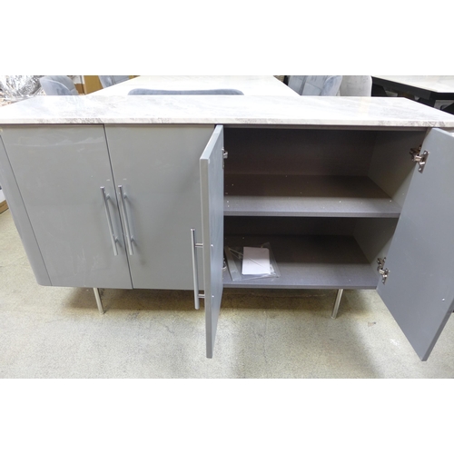 1395 - A Luna marble effect top and grey four door sideboard  *This lot is subject to VAT