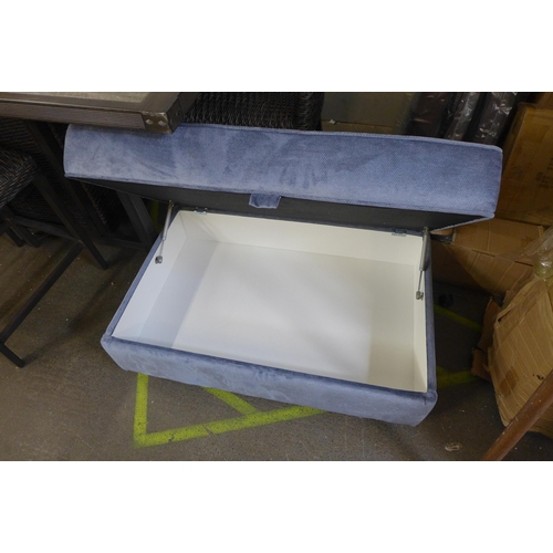 1421 - A large blue velvet ottoman footstool