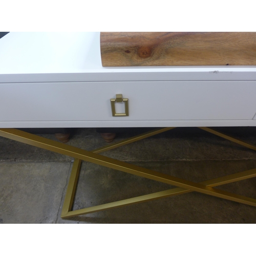 1513 - A white console table with gold legs - damaged