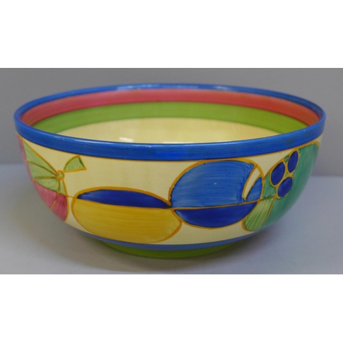 601 - A Clarice Cliff Fantasque Bizarre Melon pattern fruit bowl, 21cm, paint scratched and staining insid... 