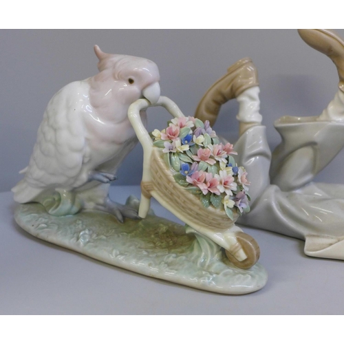 604 - Three Lladro figures, two boxed:- Mime Angel, How Skillful and Clown