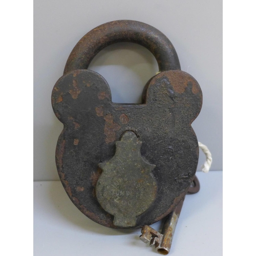 618 - A vintage padlock with key