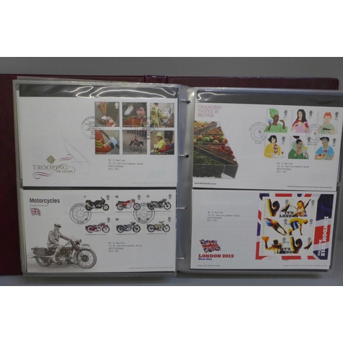 674 - An album of stamp first day covers, 2000s including Motorcycles, London 2012, England a British Jour... 