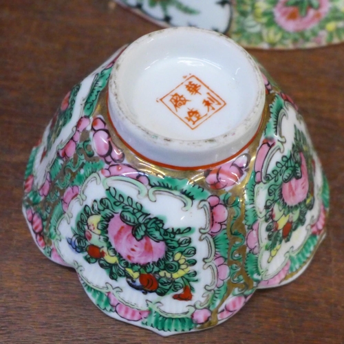 675 - A collection of 19th Century Chinese export famille rose porcelain including large rice bowl, tea cu... 