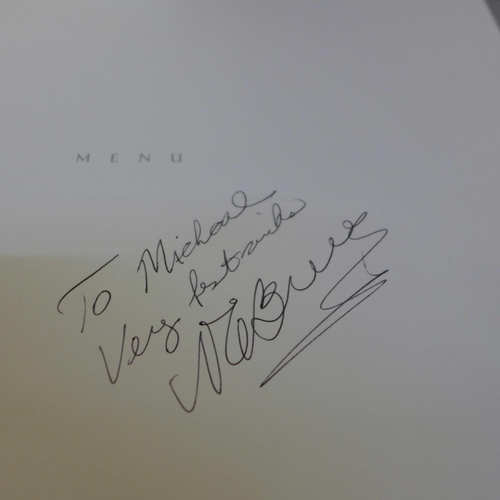 689 - Autographed British Airways menus:- Patrick McNee (Avengers), Andre Previn, Maria Bueno