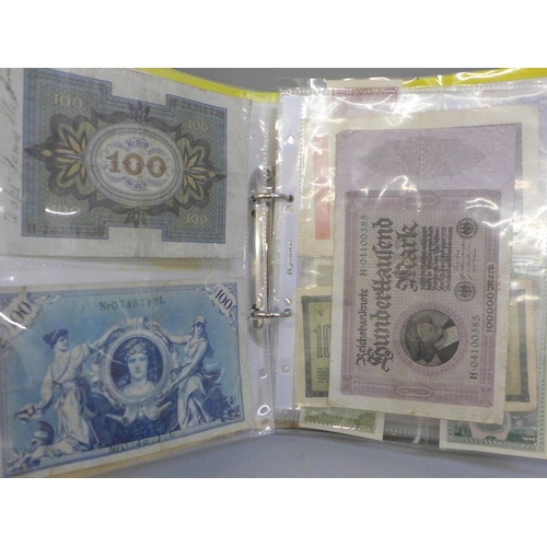 690 - Bank notes; collection of worldwide bank notes in album, (28)