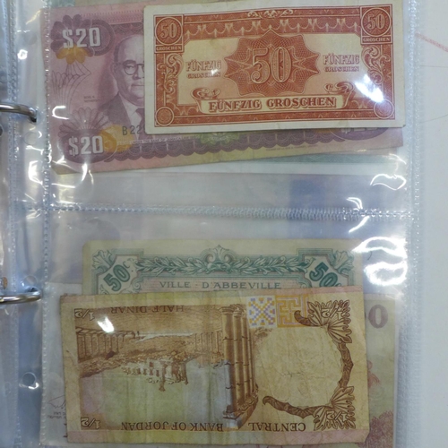 690 - Bank notes; collection of worldwide bank notes in album, (28)