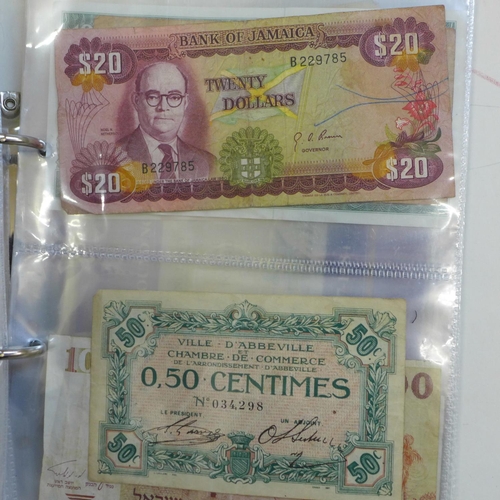 690 - Bank notes; collection of worldwide bank notes in album, (28)