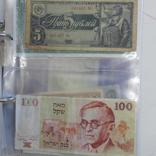 690 - Bank notes; collection of worldwide bank notes in album, (28)