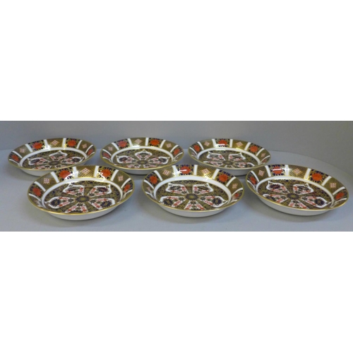 696 - Six Royal Crown Derby 1128 Imari bowls, first quality, 16.5cm, (6½