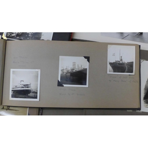 710 - A suitcase of old photographs including two albums of 1950s shipping photographs