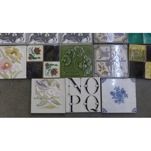 727 - A collection of 19th Century and later fireplace tiles