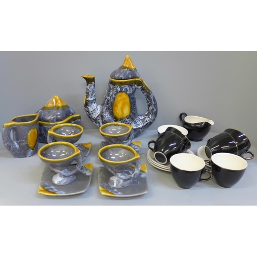 732 - A vintage Vallauris glazed ceramic tea set and an Alfred Meakin tea set