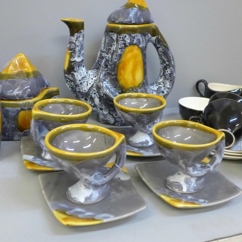 732 - A vintage Vallauris glazed ceramic tea set and an Alfred Meakin tea set