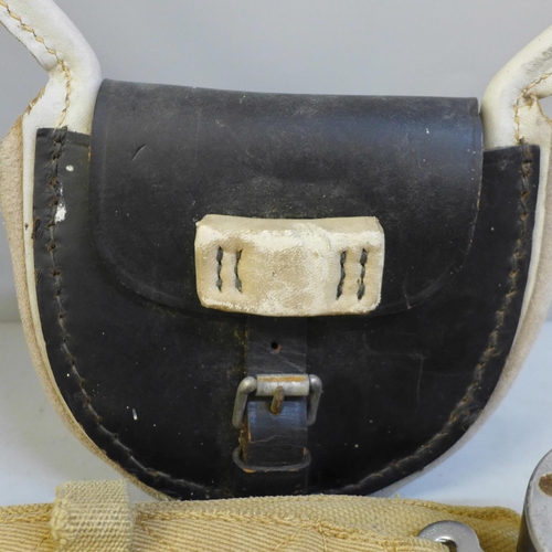 734 - A WWII aircraft seat harness and a railways line token holder