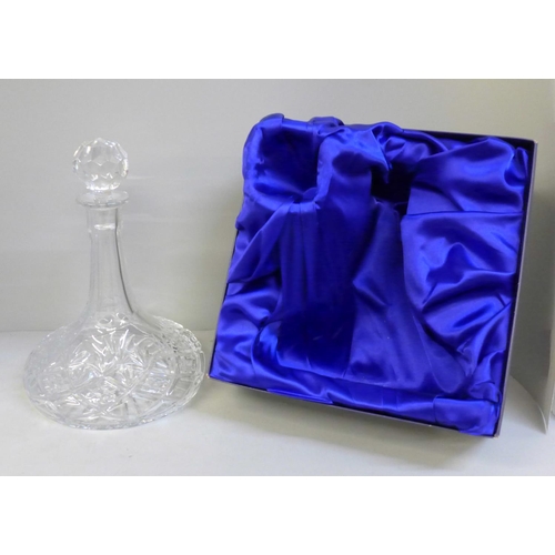 745 - A Royal Doulton finest crystal ships decanter, boxed