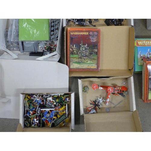 756 - A large collection of Warhammer figures in associated boxes and a polystyrene castle