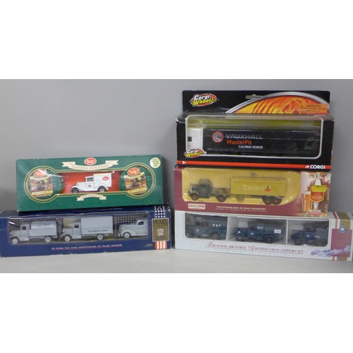 758 - Model vehicles including Corgi Wheelz lorry and a RAF set