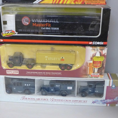 758 - Model vehicles including Corgi Wheelz lorry and a RAF set