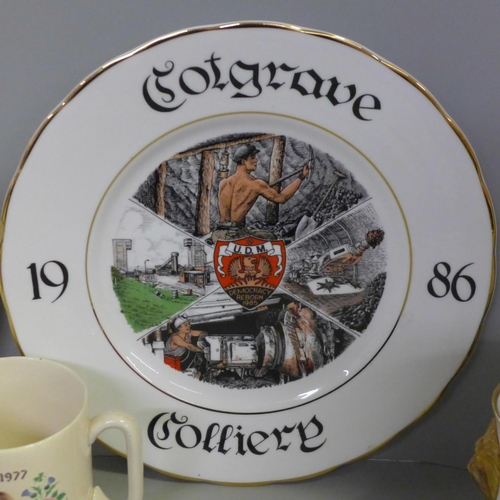 760 - Two coal mining plates; UDM Nottinghamshire Annesley Colliery and Cotgrave Colliery 1986, plus five ... 