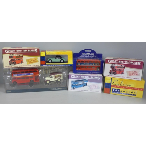 761 - A collection of seven model vehicles, Atlas Editions and Vanguards, boxed