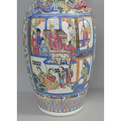 771 - A 19th Century Chinese export famille rose large temple vase, rim restored, 64cm