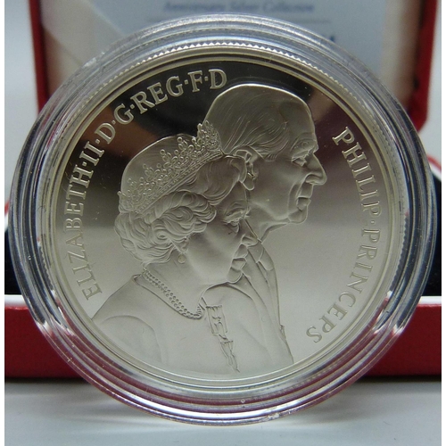859 - A 1997 Golden Wedding Anniversary, (1947-1997), silver proof £5 coin, boxed with certificate