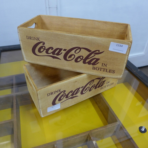 1334 - A pair of Coca Cola wooden storage boxes (FL3613)