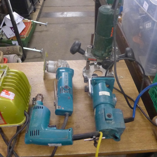 2023 - An air pump, a Makita drill 6501, Makita dual action sander B06010, Bermuda pump BER083,  Makita tri... 