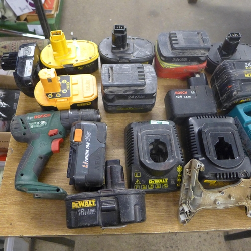 2026 - A large quantity of Dewalt batteries and chargers; Makita, Bosch, Hitachi